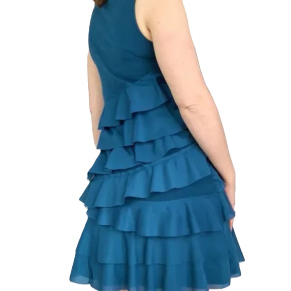 Ann Taylor Teal Ruffled Mini Dress Size 2 Fits S To M - Picture 3 of 6